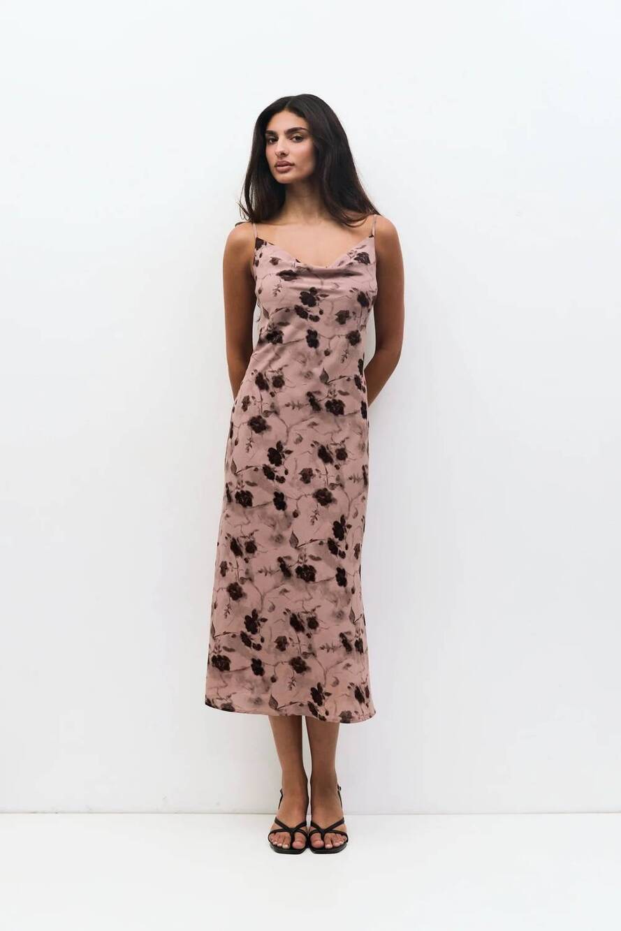 NEW MOD REF lightweight cowl neck floral slip dress in rose